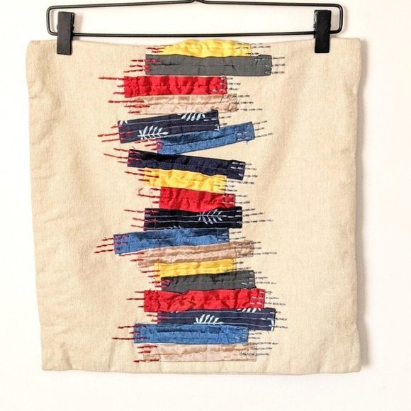 World Market Embroidered Patchwork Square Throw Pillow Cover - Picture 1 of 5